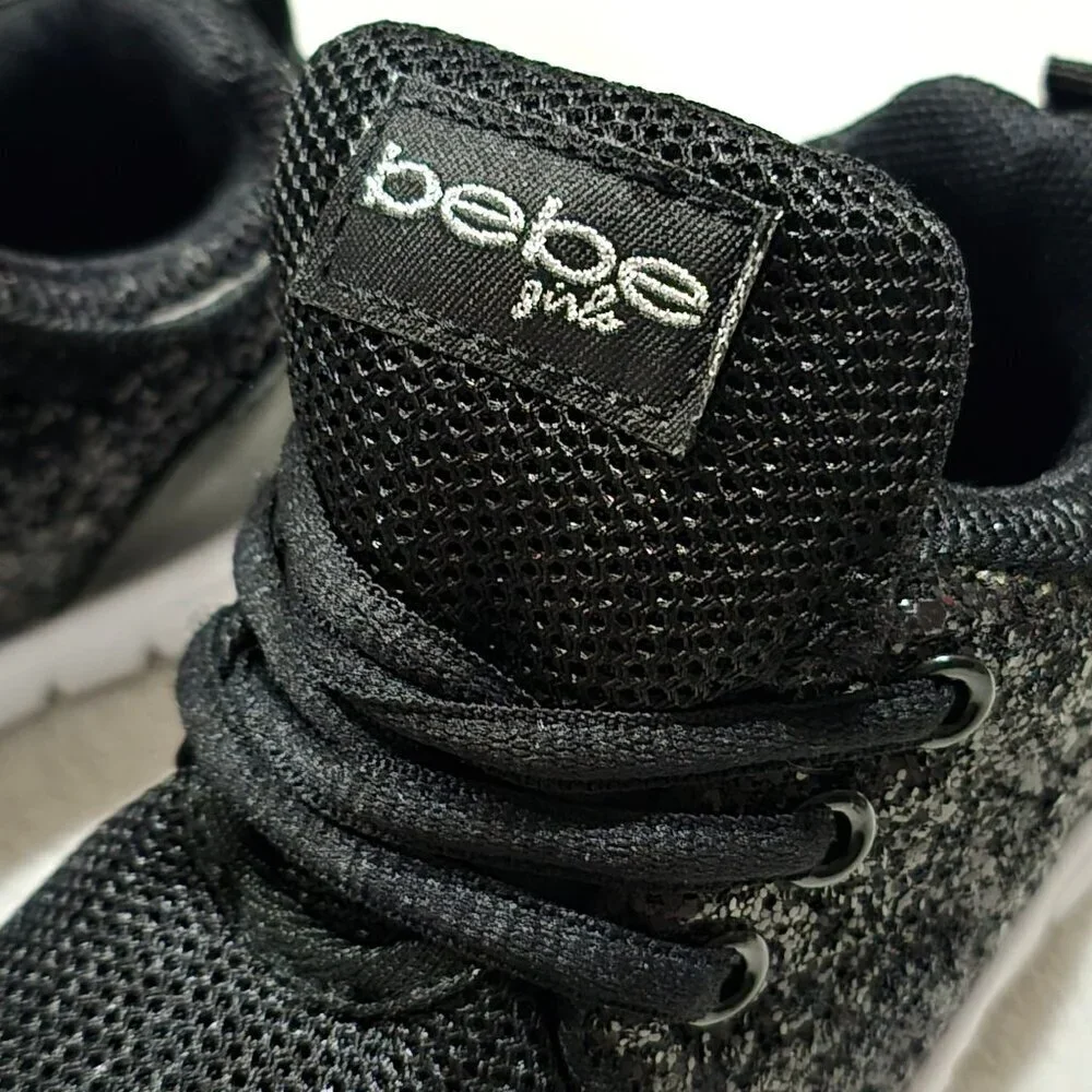 Bebe Girl ✦ Black Glitter Lace-Up Sneakers ✦ Textured Playground Style Toddler 9